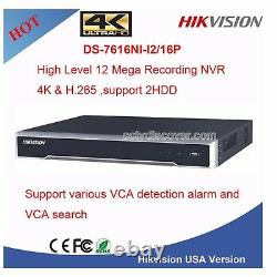 4K 16CH/POE 12MP 2SATA Hikvision DS-7616NI-I2/16P H264/H265 Network Video Record