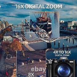 4K Digital Camera 48MP 16X With Microphone Wide-Angle&Macro Lens For Vlogging