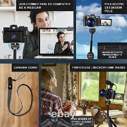 4K Digital Camera 48MP 16X With Microphone Wide-Angle&Macro Lens For Vlogging