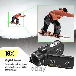 4K Digital Video Camera WiFi Camcorder DV Recorder 56MP 18X Digital Zoom B O7I2