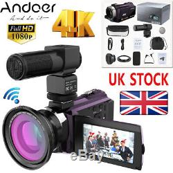 Andoer 4K 1080P 48MP WiFi Digital Video Camera DVR Camcorder Recorder+Lens+Mic