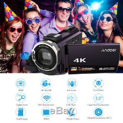 Andoer WiFi 4K HD 48MP Digital Video Handy Camera Camcorder Recorder DV Mic B3G0