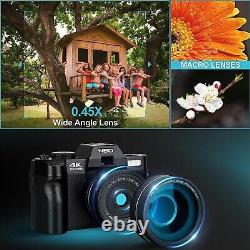 Digital Camera 4K 48MP 180° Flip Screen Camcorder With 32GB TF Charger Vlogging