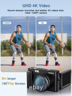 Digital Camera 4K 48MP 3'' Screen Anti-shake Compact Video Camera with 32GB Card