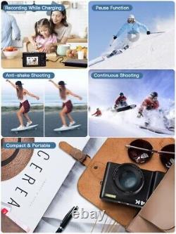 Digital Camera 4K 48MP 3'' Screen Anti-shake Compact Video Camera with 32GB Card