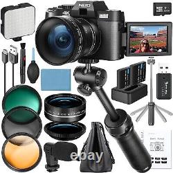 Digital Cameras 4K 48MP 3'' Screen With 32GB sd card charger Tripod Grip YouTube