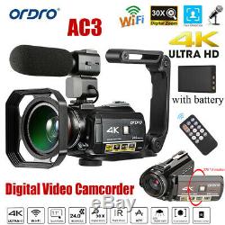 New ORDRO AC3 4K WiFi Digital Video Camera Camcorder 24MP 30X Zoom DVR Recorder