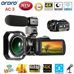 ORDRO AC3 4K WiFi Digital Video Camera Camcorder 24MP 30X Zoom IR DV Recorder CH