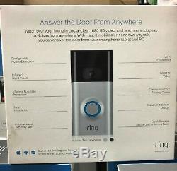 Ring Video Doorbell 2 Wire-Free Satin Nickel NEW SEALED Free Returns