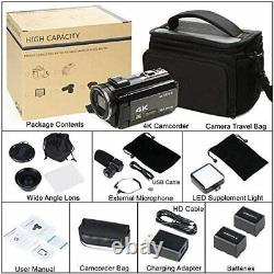 Video Camera 4K Camcorder Digital FHD WiFi Vlogging Cameras Recorder with Microp