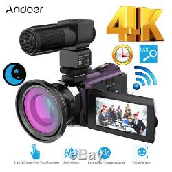 Andoer 4k 1080p 48mp Wifi Caméra Vidéo Numérique Dvr Caméscope Enregistreur + Objectif + Micro