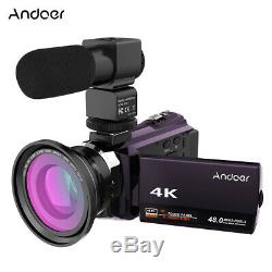 Andoer 4k 1080p 48mp Wifi Caméra Vidéo Numérique Dvr Caméscope Enregistreur + Objectif + Micro