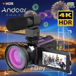 Andoer 4k 1080p 48mp Wifi Enregistreur Numérique Caméscope Caméra Vidéo + Micro + Lentille Z3d8
