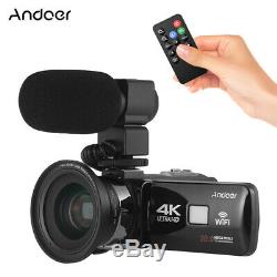 Andoer 4k Ultra Hd Wifi Caméscope Numérique Caméscope Enregistreur DV + Microphone