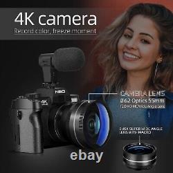 Appareil photo numérique 4K 48MP Caméscope à écran basculant à 180° avec chargeur TF 32 Go Vlogging
