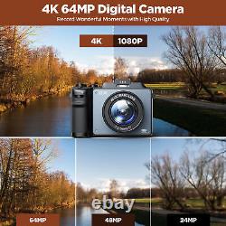 Appareil photo numérique 4K à double objectif Caméscope vidéo 64MP Zoom 18X avec flash Cadeau 64 Go