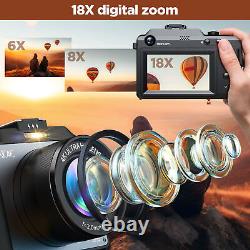 Appareil photo numérique 4K à double objectif Caméscope vidéo 64MP Zoom 18X avec flash Cadeau 64 Go