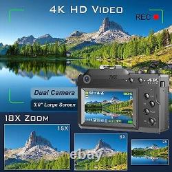 Appareil photo numérique 4K, photo de 48MP UHD, enregistreur vidéo 4K, appareil photo à double objectif, WIFI K