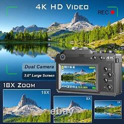 Appareil photo numérique Vmotal 4K, photo 48MP UHD, enregistreur vidéo 4K, caméra à double objectif.