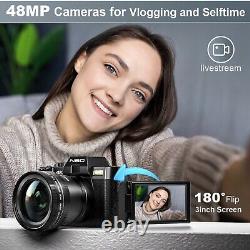 Appareils photo numériques 4K 16X 48MP Écran rabattable à 180° WiFi Appareil photo Vlogging pour YouTube