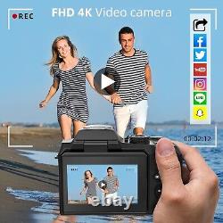 Appareils photo numériques 4K 64MP avec écran flip 16X WIFI avec microphone trépied pour YouTube