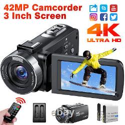 Caméra vidéo 4K 42MP Caméscope numérique Vlogging Cam Enregistreur vidéo pour YouTube