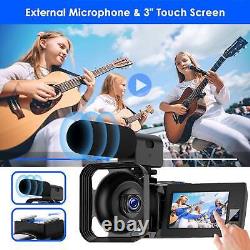 Caméra vidéo 4K Caméscope 56MP Zoom numérique 16X Enregistreur Vlogging Écran tactile