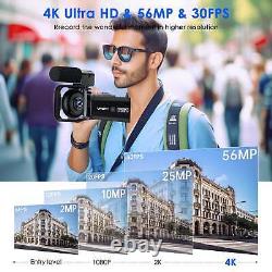 Caméra vidéo 4K Caméscope UHD 56MP Zoom Numérique 16X Enregistreur de Vlog YouTube UK