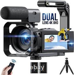 Caméra vidéo 4K WiFi Double Objectif Vlogging Audio Caméra 16X Zoom Numérique Caméscope