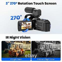 Caméra vidéo à double objectif 4K Caméscope 56MP Zoom numérique 16X Enregistreur Vlogging 3