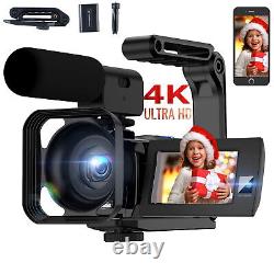 Caméra vidéo caméscope à double objectif pour YouTube avec microphone externe, stabilisateur