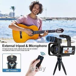 Caméra vidéo caméscope à double objectif pour YouTube avec microphone externe, stabilisateur