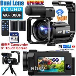 Caméra vidéo numérique 5K 56MP 4K Double Cames Caméscope DV WiFi Enregistreur Zoom 16X 64G