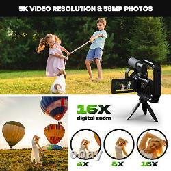 Caméra vidéo numérique 5K 56MP 4K Double Cames Caméscope DV WiFi Enregistreur Zoom 16X 64G