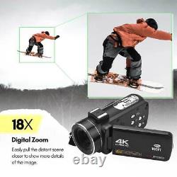 Caméscope numérique 4K avec WiFi, enregistreur DV portable, zoom numérique 18X et résolution de 56MP