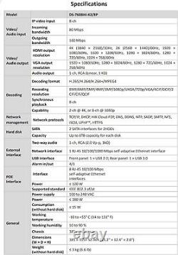 HIKVISION H. 265 8-Channel PoE 4K NVR, Plug & Play-DS-7608NI-K2/8P Disque Dur 4To