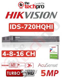 Système de sécurité CCTV HDTVI Hikvision DVR Turbo 5MP HD iDS-720HQHI 4-8-16 canaux.